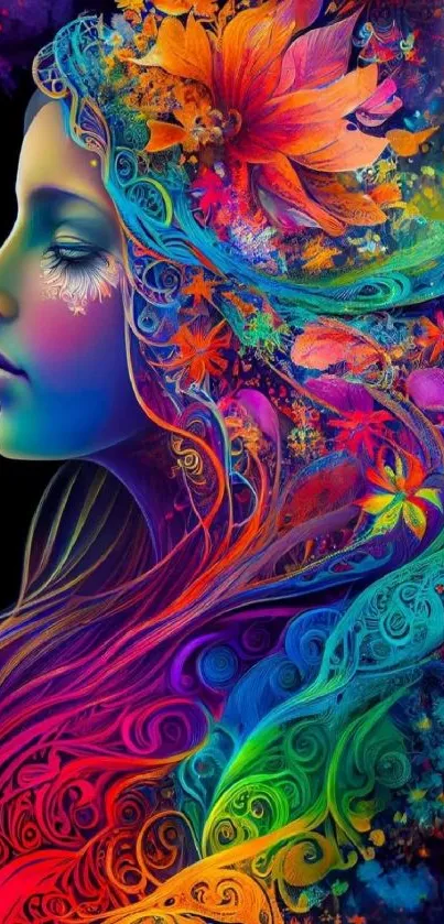 Vibrant and colorful floral woman portrait wallpaper.