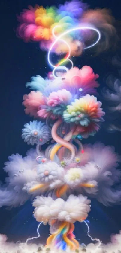 Colorful dreamlike cloud burst in a night sky wallpaper.