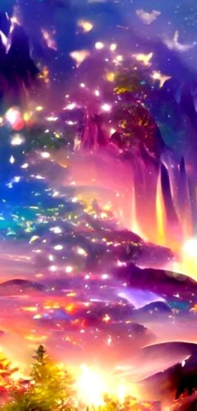 Vibrant and colorful fantasy dreamscape wallpaper for mobile.