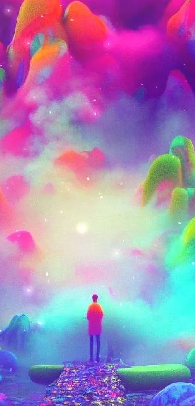 Surreal colorful landscape mobile wallpaper with vibrant abstract design.