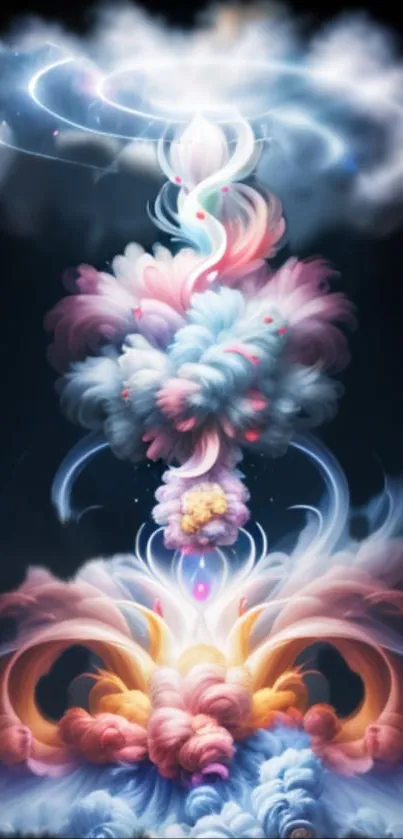 Colorful abstract clouds in a vibrant swirl design as phone wallpaper.