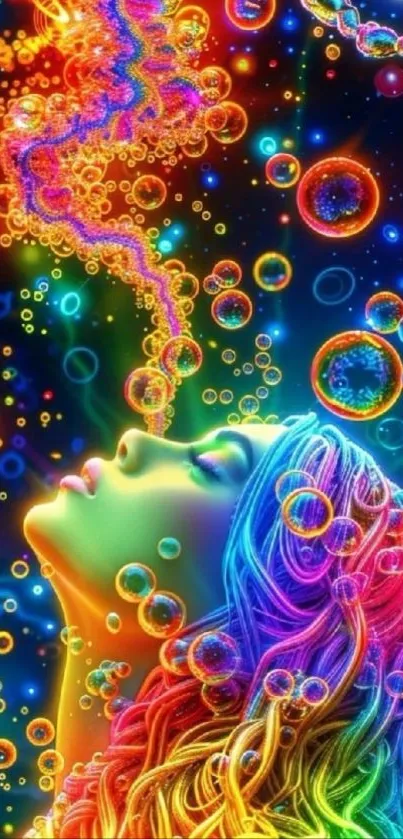 Colorful surreal wallpaper with rainbow bubbles.
