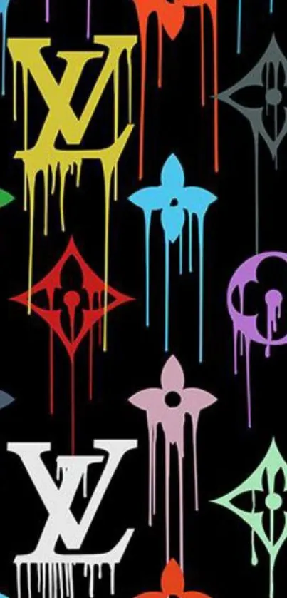 Vibrant drip artwork with colorful patterns on black.