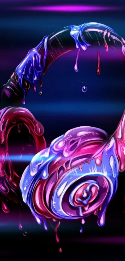 Vibrant artistic headphones with dripping colors on dark background.