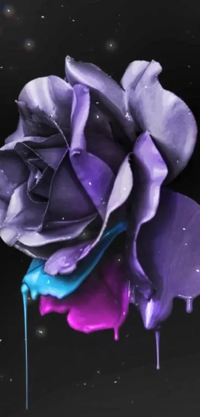 Vibrant purple and magenta dripping rose on a black background.