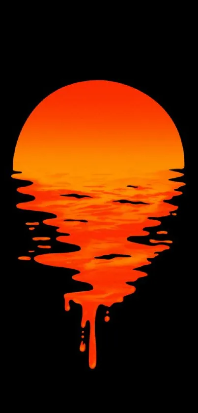 Orange dripping sun on black background wallpaper.