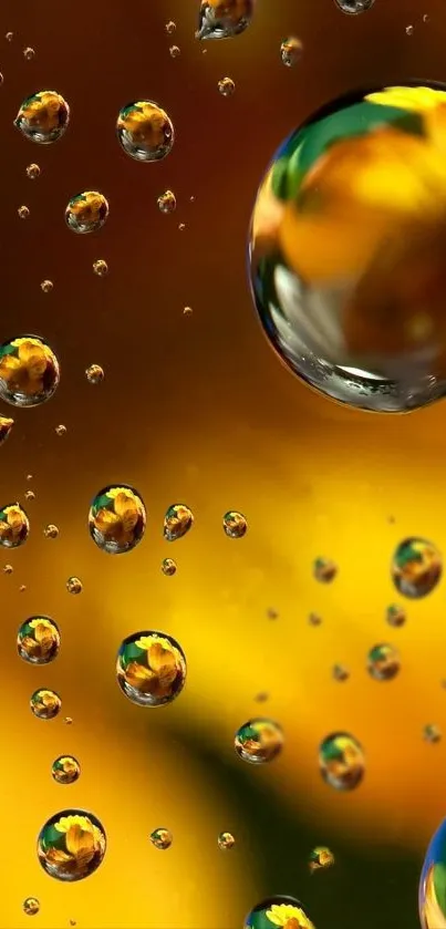 Abstract golden droplets wallpaper with vivid colors for mobile phones.