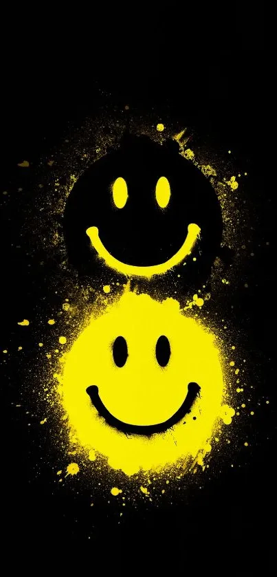 Dual smiley faces on black background wallpaper.