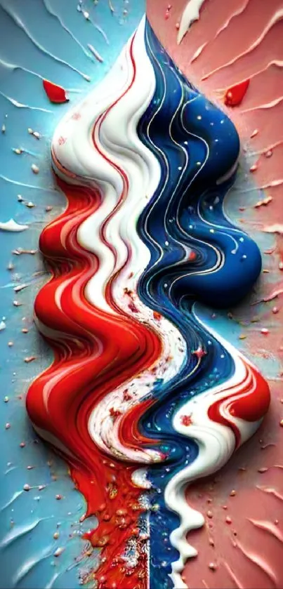 Abstract red, white, and blue swirl design wallpaper.