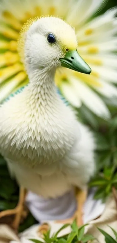Duckling against a vibrant floral background mobile wallpaper.