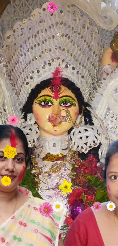 Durga Puja celebration with vibrant colors and traditional art.