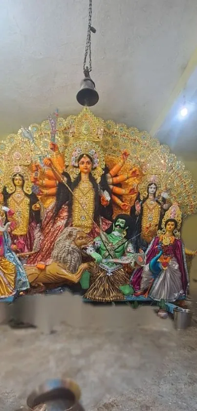 Colorful Durga Puja statue with vivid detail.