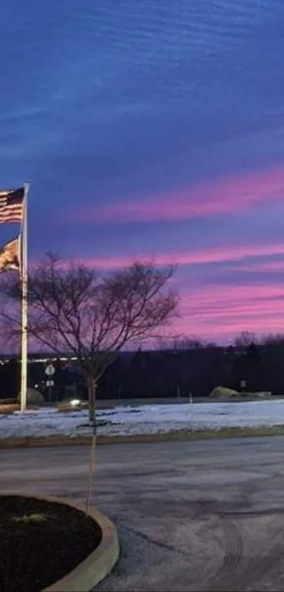 Vibrant dusk sky with flag in mobile wallpaper.