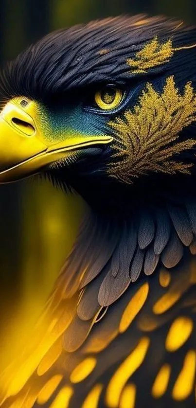 Majestic digital artwork of an eagle in vibrant yellow and black hues.