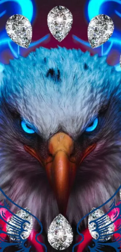 Majestic eagle artwork with vibrant colors and blue accents.