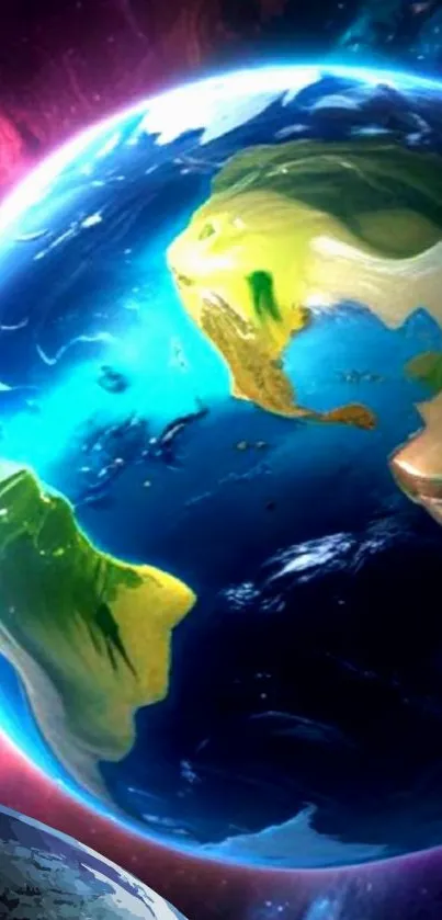 Colorful cosmic earth wallpaper with vibrant planetary hues.