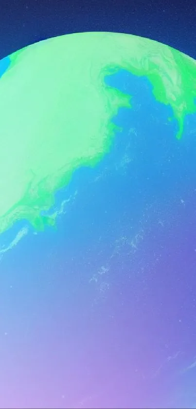 Vibrant neon Earth wallpaper with bright green and blue hues.