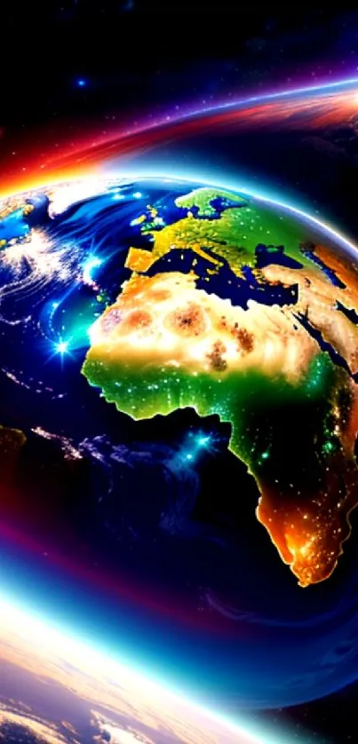 Vibrant Earth seen from space, showcasing stunning colors and cosmic beauty.