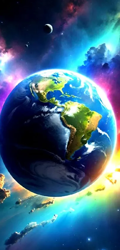 Colorful planet Earth with cosmic background.