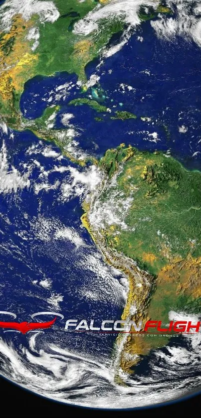 Satellite view of Earth with a vibrant blue ocean and green continents.