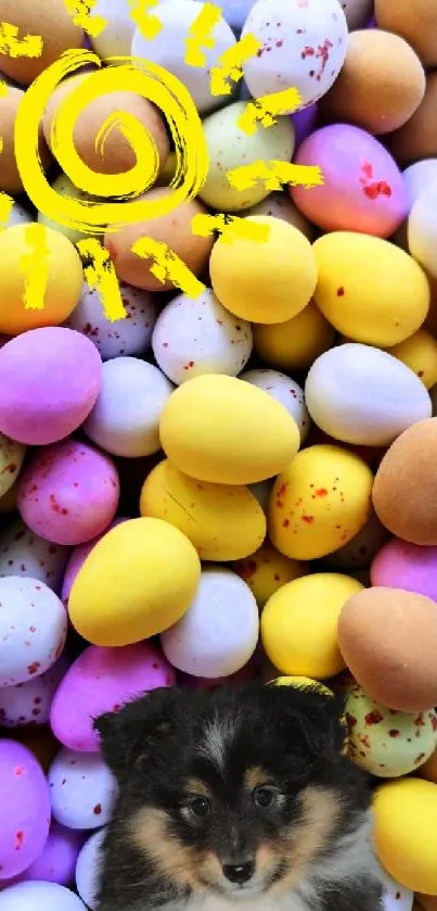 Colorful Easter eggs with puppy and sun design