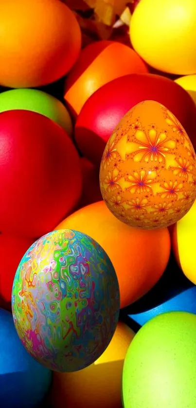 Vibrant Easter eggs in assorted colors, perfect for festive wallpaper.