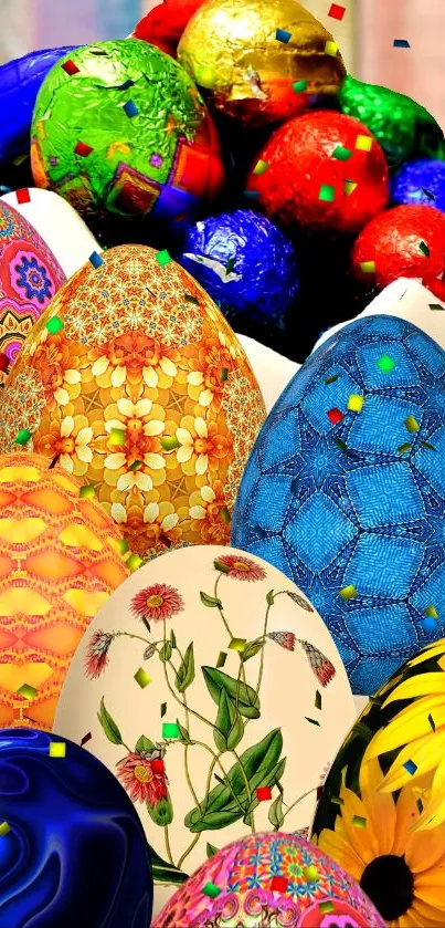 Colorful Easter eggs wallpaper with vibrant, patterned designs.