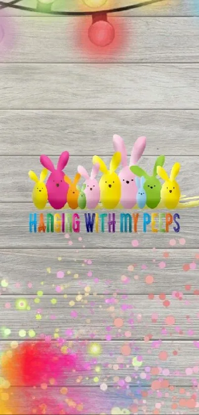 Colorful Easter lights and bunnies mobile wallpaper.