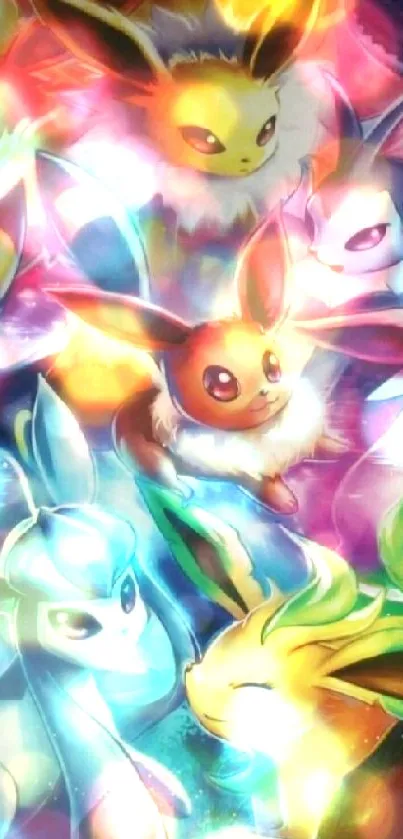 Colorful artistic wallpaper with Eevee evolutions.