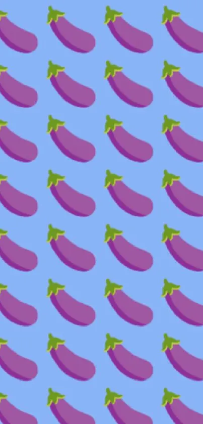 Vibrant purple eggplant pattern on a lavender blue background.