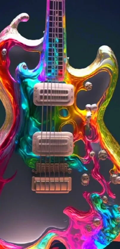 Colorful electric guitar with vibrant swirls.