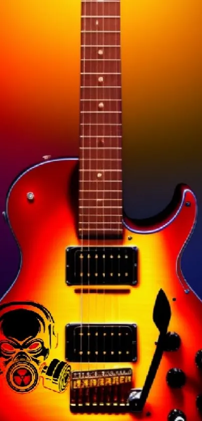 Vibrant electric guitar with a bold orange gradient background.