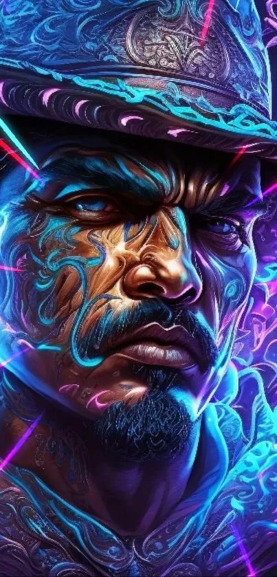 Vibrant electric portrait art with neon colors and dynamic design.