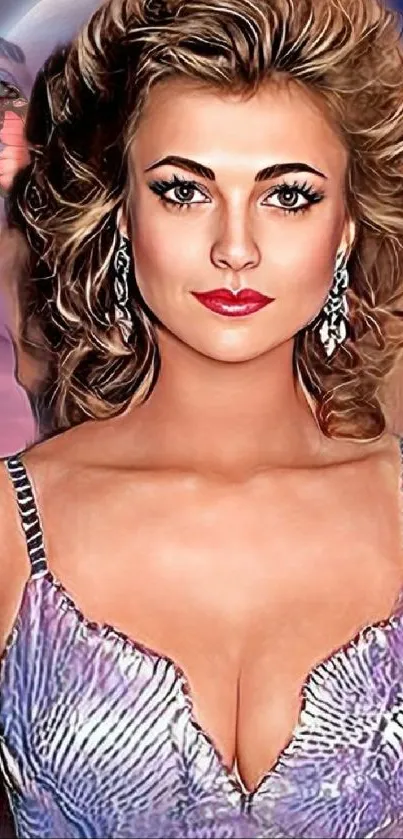 Illustration of an elegant woman in vibrant colors.