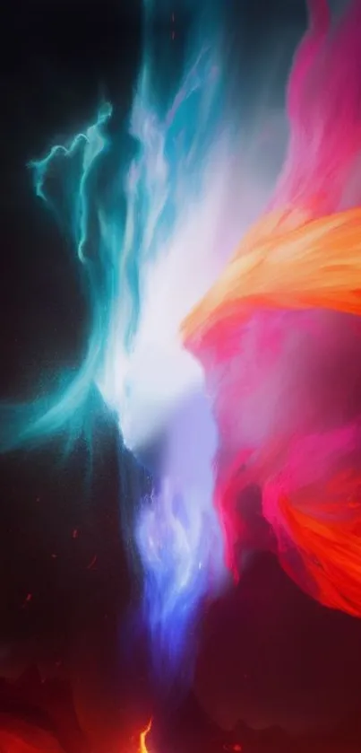 Vibrant abstract energy with fiery and cool colors on mobile wallpaper.