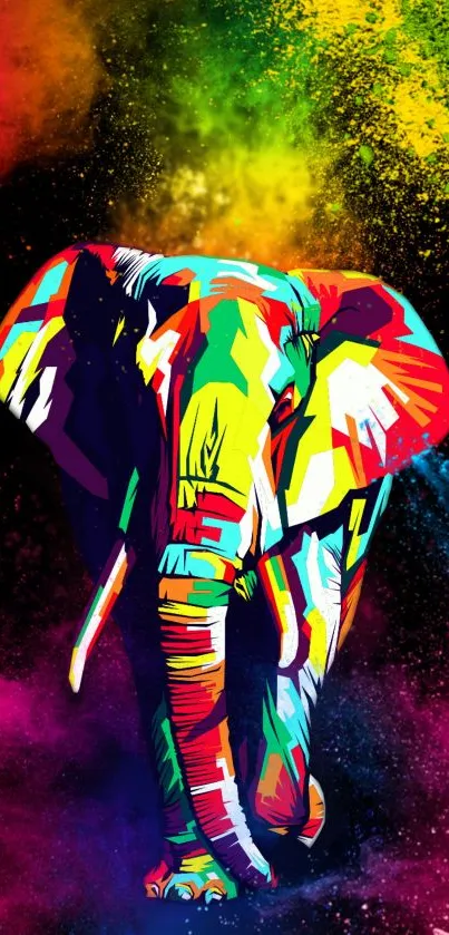 Colorful abstract elephant art wallpaper.