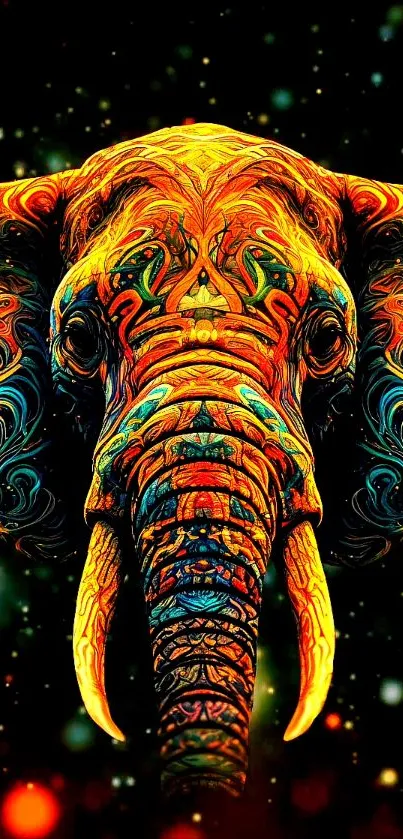 Vibrant, colorful elephant art wallpaper for mobile.