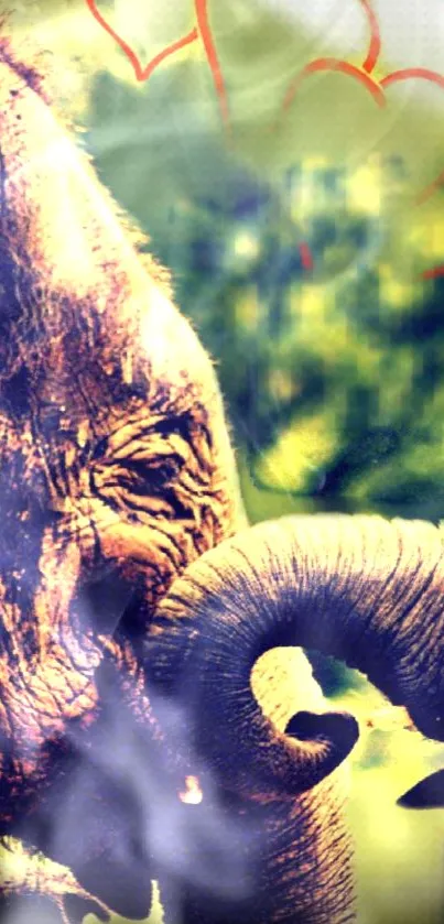 Artistic wallpaper featuring a vibrant elephant with intricate textures and colors.