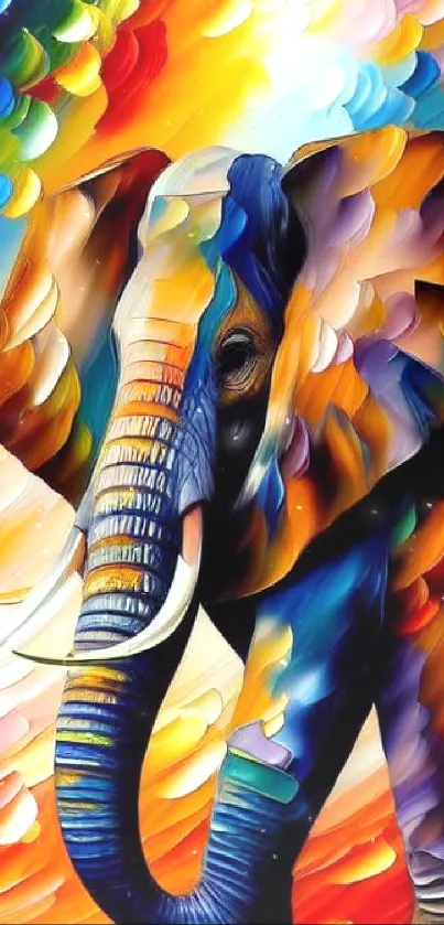 Vibrant abstract elephant art in multicolored strokes.