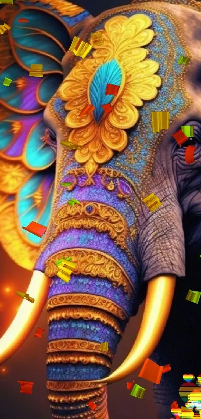 Vibrant textured elephant in colorful artistic design.