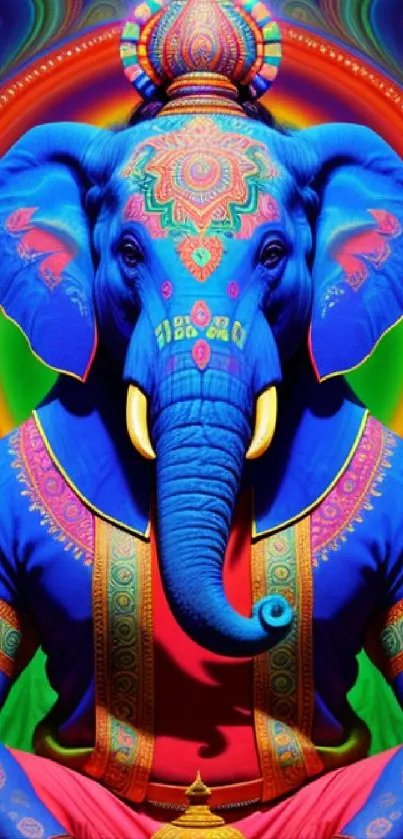 Vibrant psychedelic elephant art wallpaper for mobile background