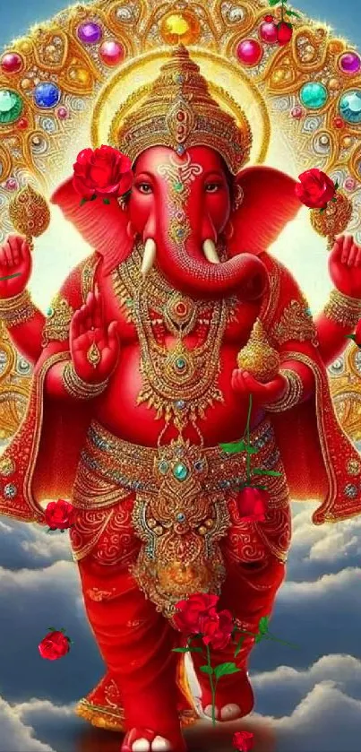 Vibrant elephant deity artwork with vivid colors and intricate details.