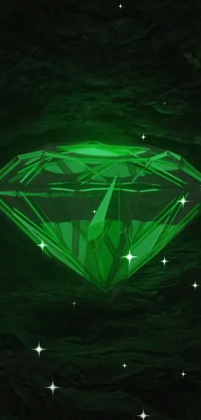 Emerald diamond glowing on a dark background.