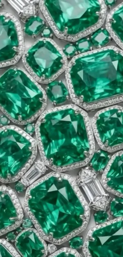 Intricately arranged emerald gemstones with a luxurious appeal.