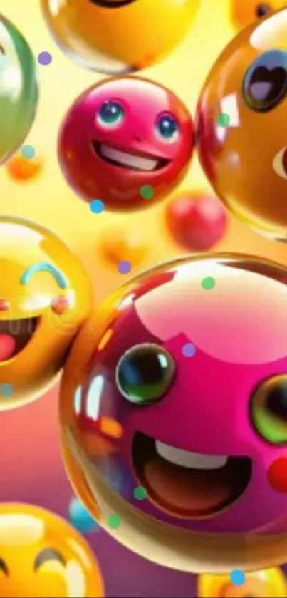 Colorful emoji balloons wallpaper with bright, cheerful expressions.