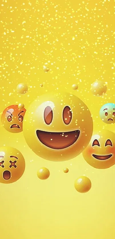 Yellow wallpaper with vibrant emoji bubbles.