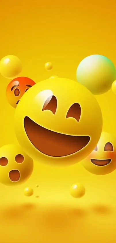 Vibrant 3D emoji wallpaper with a bright yellow background.