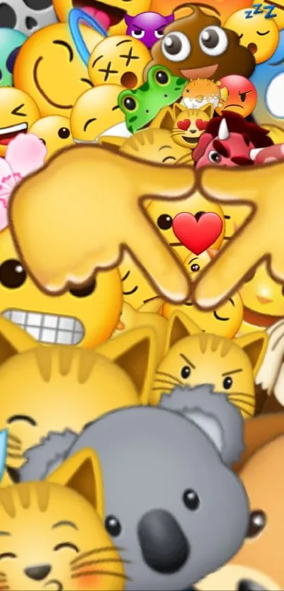 Vibrant emoji collage wallpaper featuring cute faces and animals.