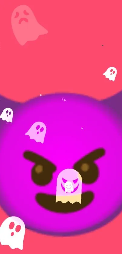 Pink and purple devil emoji wallpaper for mobile screen