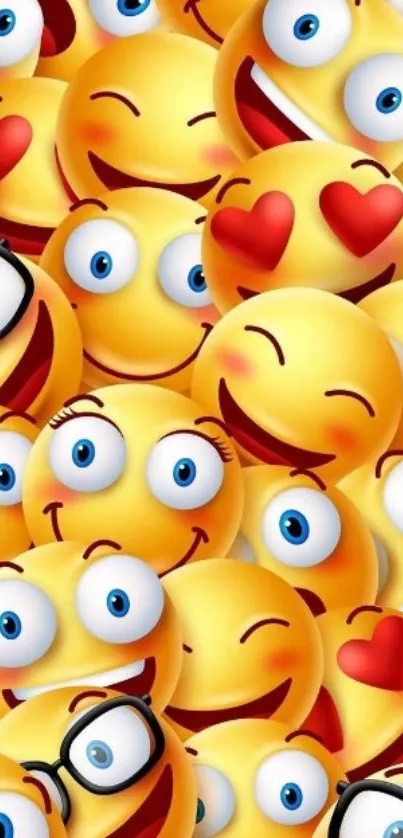 Vibrant emoji faces wallpaper with expressive smiles.